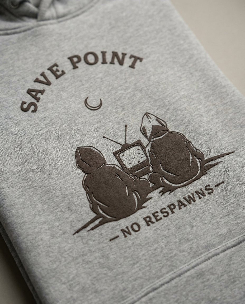 Save Point Hoodie - Carbon Grey - Close-up